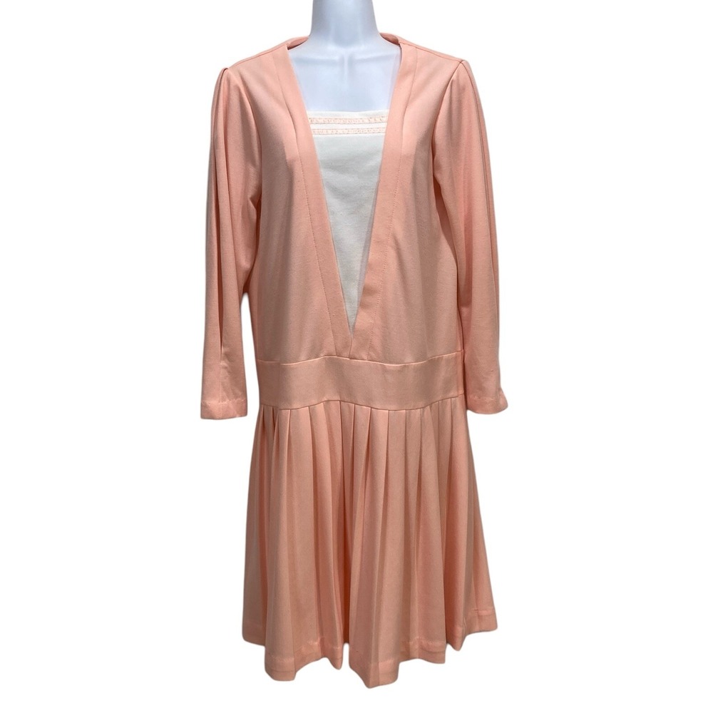 Avon Fashions Dress Size 5/6 Peach Pleated Bottom White Insert Top Gatsby Vtg